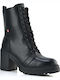 Leather Women's Ankle Boots with High Heel Black