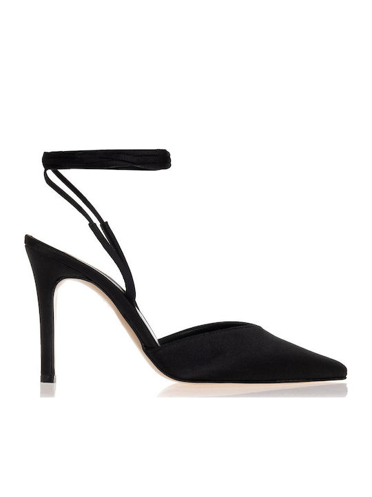 Sante Suede Pointed Toe Black Heels with Strap