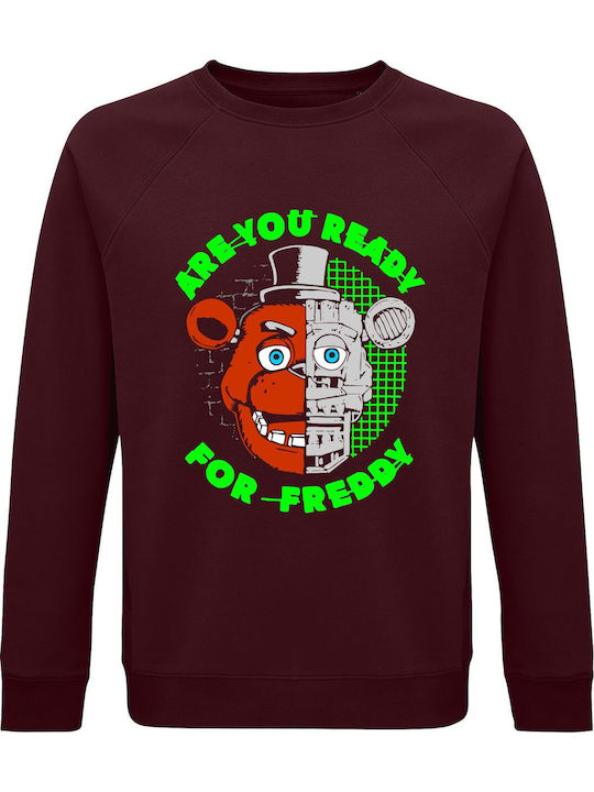 Sweatshirt Unisex, Organic " Five Nights at Freddy's, Are you Ready for Freddy ", Burgundy