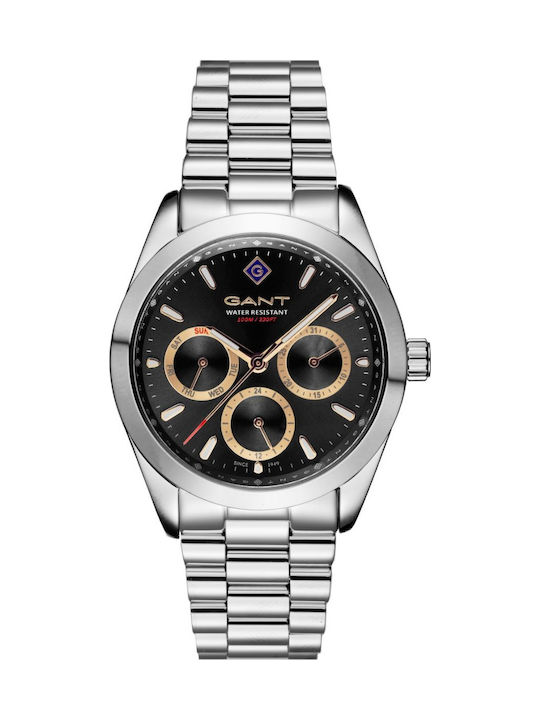 Gant East Hampton Ανδρικό Ρολόι 38mm Χρονογράφος Μπαταρίας με Ασημί Μεταλλικό Μπρασελέ