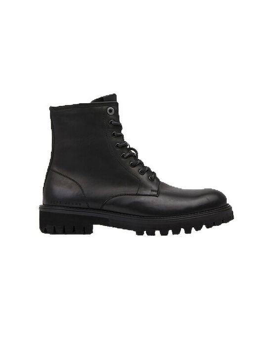 Pepe Jeans Men's Leather Military Boots Black