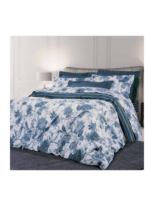 Greenwich Polo Club 2137 Super Double Cotton Satin Duvet Cover Set with Pillowcases 220x240 Λευκό / Μπλε