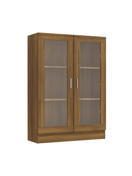 Free Standing Living Room Display Cabinet of MDF with Glass Καφέ Δρυς 82.5x30.5x115cm