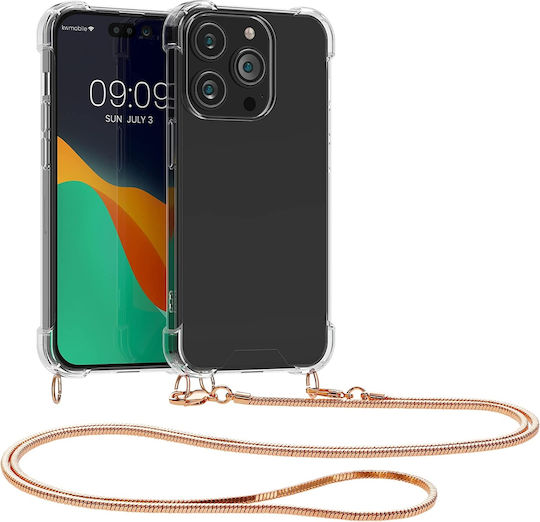 KWmobile Metal Necklace Back Cover Silicon cu Curea Transparent / Rose Gold (iPhone 14 Pro)