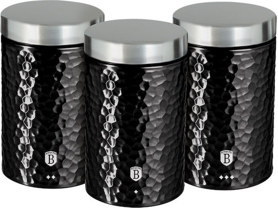 Berlinger Haus Primal Gloss Collection Комплект 3 Бройки Вази За Обща Употреба С Капак От Неръждаема Стомана Черни 11x11x17.8см 3 Бройки