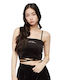 Fubu Women's Crop Top Velvet with Straps Black