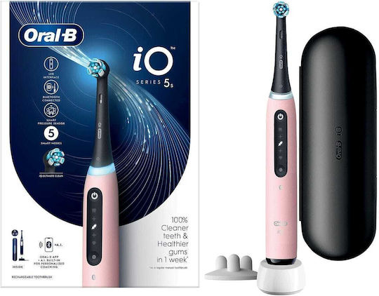 Oral-B iO Series 5s Periuță de dinți electrică cu Temporizator, Senzor de Presiune și Husă de Călătorie Roz