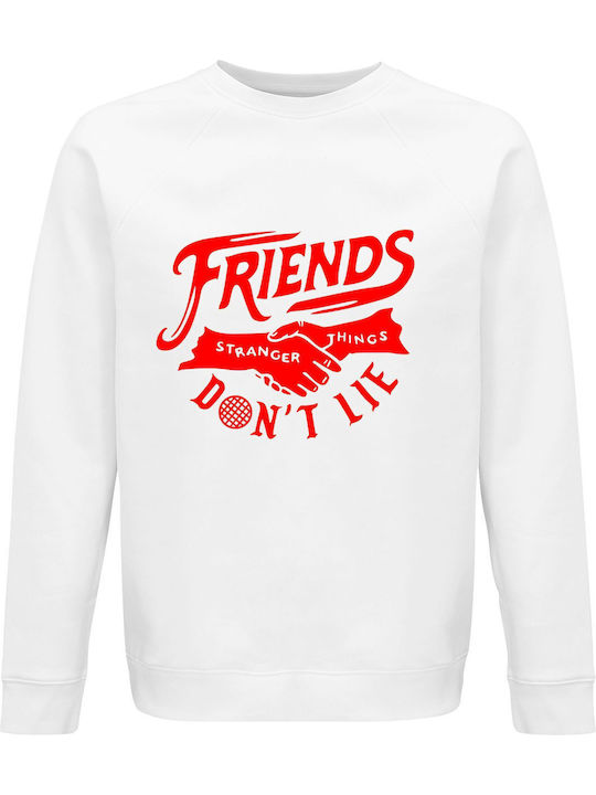 Hanorac unisex, organic " Stranger Things, Friends Don't Lie ", alb