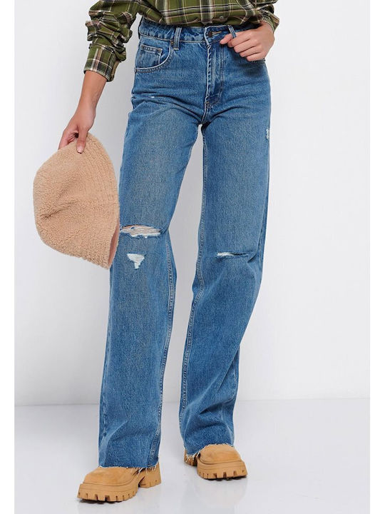 Hoch tailliert Damenjeans mit Rissen