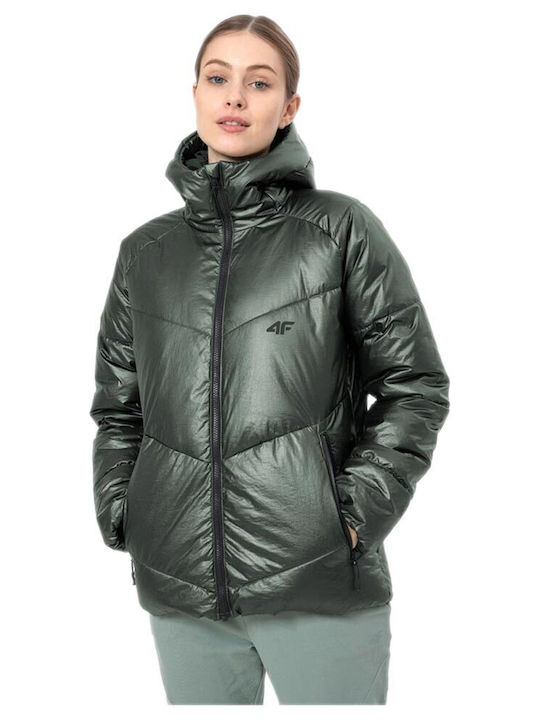 Women's Short Puffer Jacket for Winter Green