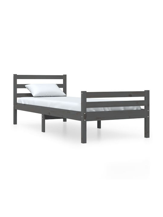 Single Bed Solid Wood with Slats Gray 100x200cm