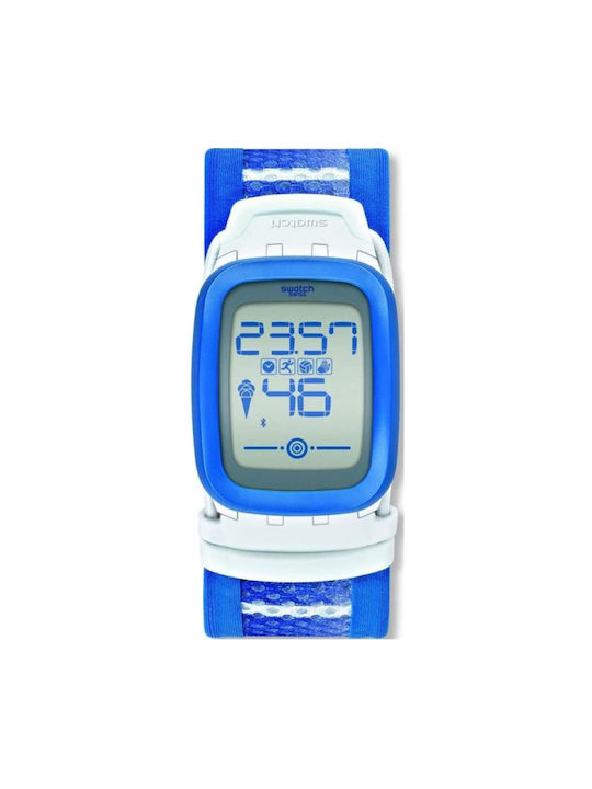 Swatch Sunzero Touch Digital Uhr Chronograph Batterie mit Blau Stoffarmband