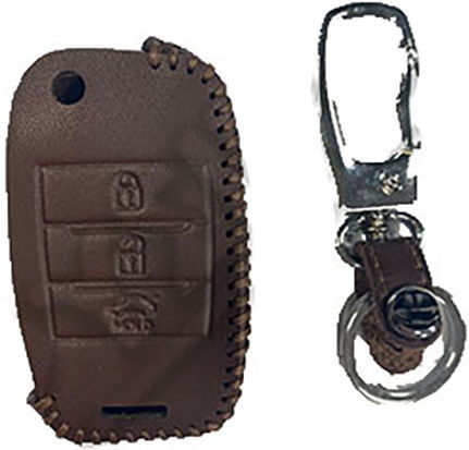 Leatherette Car Key Cover Case 27056 for Hyundai / Kia Brown