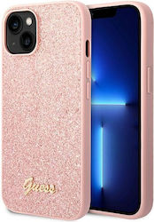 Guess Glitter Flakes Script Metal Logo Задна корица Силикон Розов (iPhone 14 Плюс) GUHCP14MHGGSHP