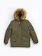 Kinder Freizeitjacke Lang Winddicht mit Kapuze Khaki