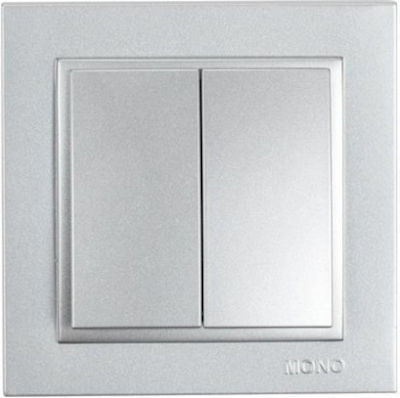 Eurolamp Recessed Electrical Lighting Wall Switch with Frame Basic Silver 152-10404