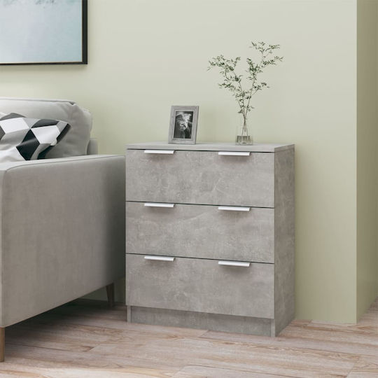 Wooden Bedroom Chest of Drawers with 3 Drawers Grey Concrete 60x30x70cm