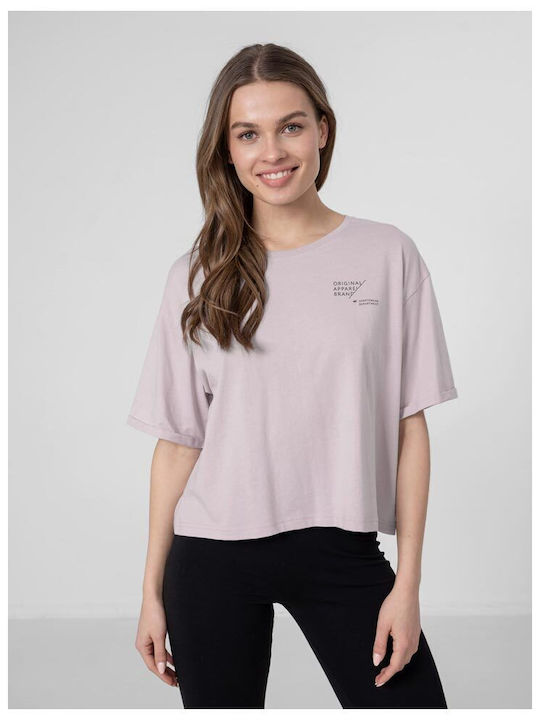4F Oversized Γυναικείο T-shirt Λιλά με Στάμπα