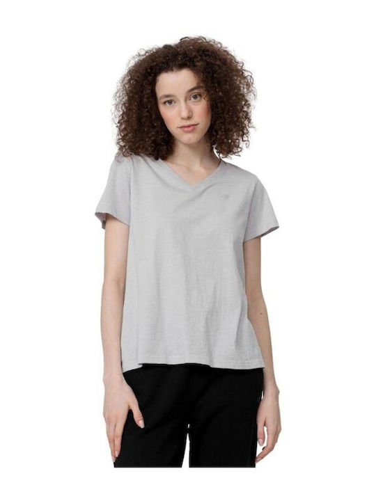 4F Damen Sportlich Oversized T-shirt mit V-Ausschnitt Gray