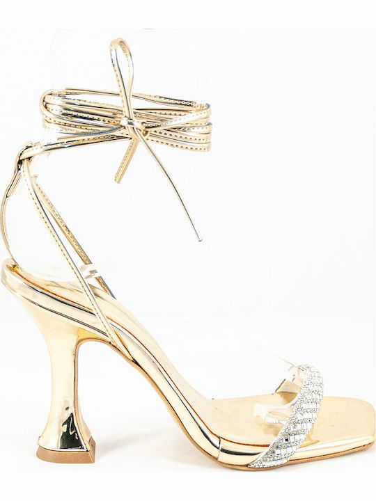 Leder Sandalen mit Strass Gold