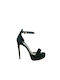 Sante Platform Fabric Women's Sandals with Ankle Strap Black with Chunky High Heel