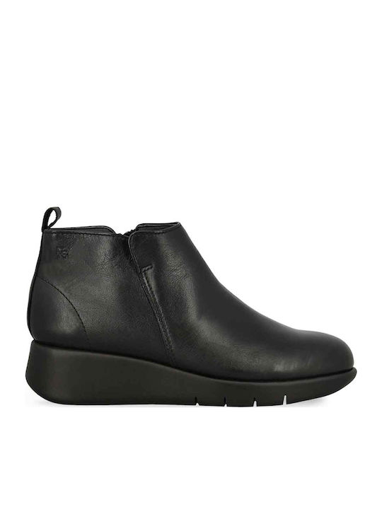Flex Go Leather Women's Ankle Boots Platform Black