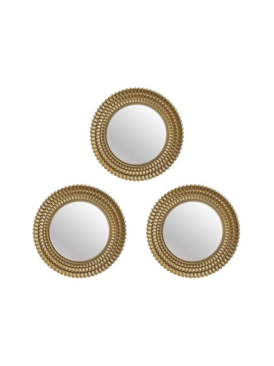 Click Wall Mirror with Gold Plastic Frame Diameter 25cm 3pcs