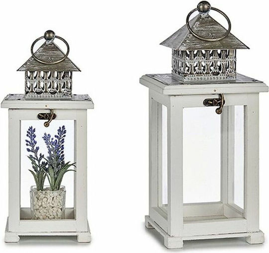 Gift Decor Φαναράκι Ξύλινο Επιτραπέζιο Λευκό 13x13x29εκ.