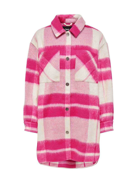 Only Women's Checked Midi Overshirt with Buttons Pink