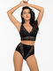 High-waisted Women's Slip with Lace Black