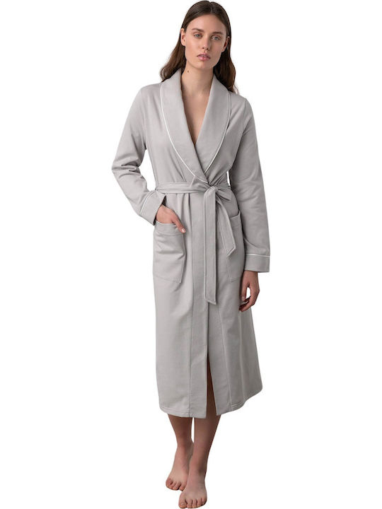 Vamp Χειμερινή Γυναικεία Βαμβακερή Ρόμπα Gray Silver