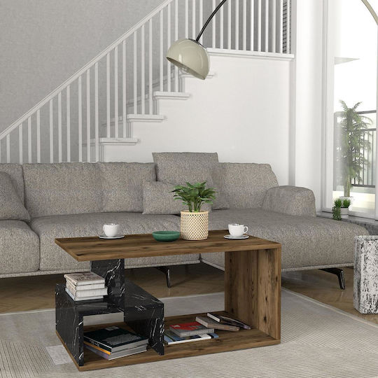 Rectangular Central Coffee Table Drake Wooden Walnut / Black M90xW54xH42cm