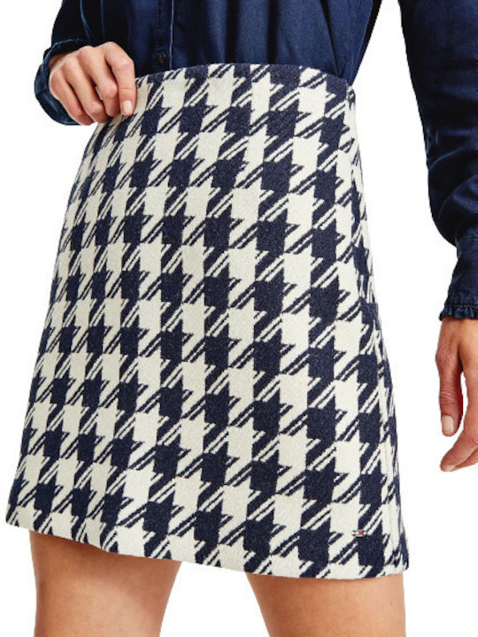 Denim High-waisted Mini Skirt Checked Blue