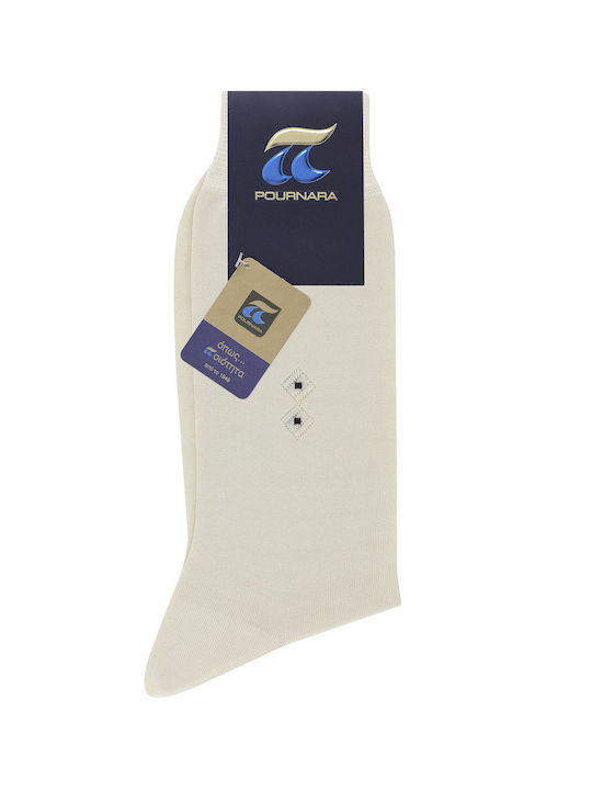 Pournara Men's Solid Color Socks Ecru