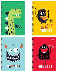 Next Spiral Notebooks Ruled A4 35 Sheets Cute Monsters 10pcs (Μiscellaneous Designs/Colors)