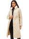 Women's Long Puffer Jacket for Winter Beige