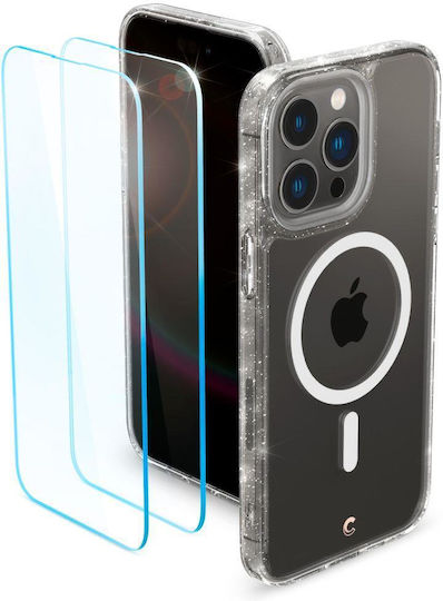 Spigen Cyrill Shine MagSafe Back Cover Σιλικόνης 0.2mm Σετ με Τζαμάκι Glitter Clear (iPhone 14 Pro)