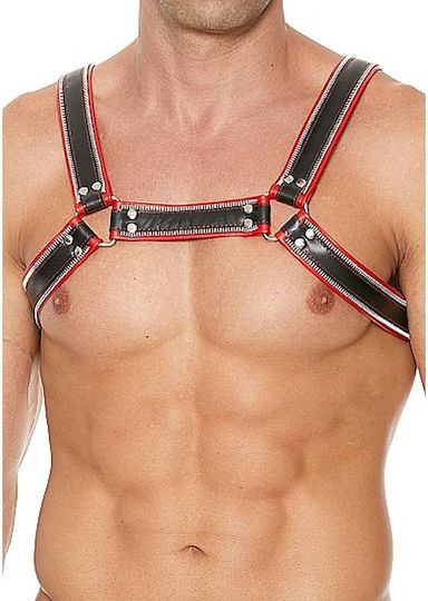 Shots Ouch Z Series Chest Bulldog Leather Harness Black / Red