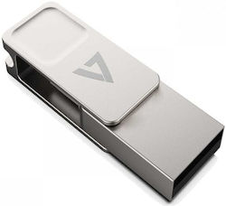 V7 VF364GTC 64GB USB 3.2 Stick cu conexiune USB-A & USB-C Argint