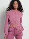 Kurzgeschnitten Damen Sweatshirtjacke Rosa