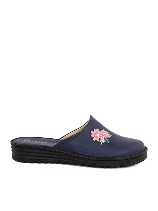 Anatomische Lederne Damen Hausschuhe Marineblau