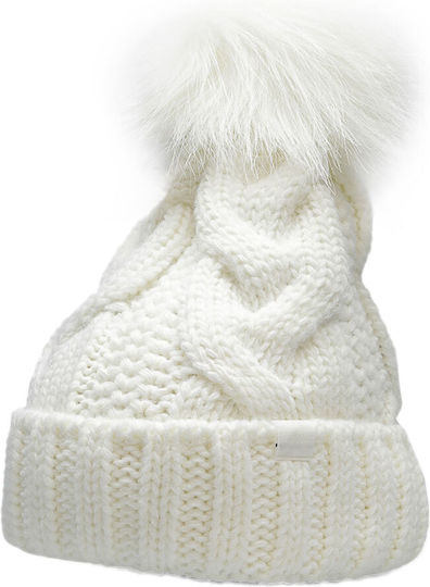 Pom Pom Beanie Frauen Beanie mit Strickmuster in Weiß Farbe