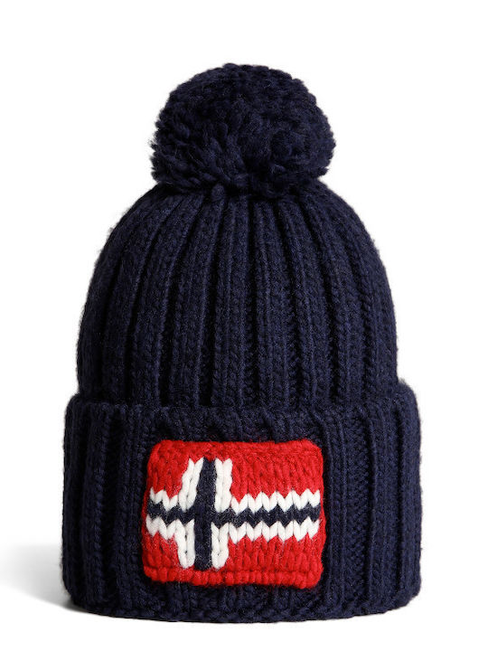 Napapijri Semiury NA4GKB Pom Pom Beanie Unisex Σκούφος με Rib Πλέξη σε Navy Μπλε χρώμα NP0A4GKB176