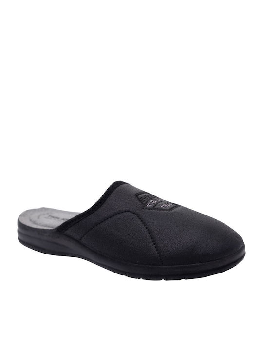 Leather Men's Enclosed Heel Anatomical Slippers Black