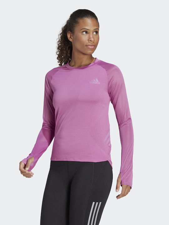 Adidas Parley Adizero Μακρυμάνικη Γυναικεία Αθλητική Μπλούζα Semi Pulse Lilac