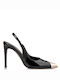 Envie Shoes Patent Leather Pointed Toe Stiletto Black High Heels with Strap