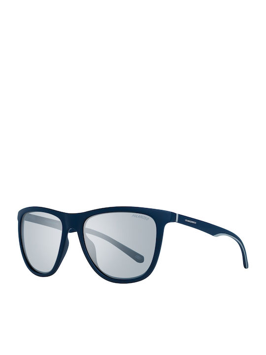 Skechers Men's Sunglasses with Navy Blue Horn-Rimmed Frame and Silver Mirror Lens SE6118 91V