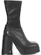 Leather Women's Ankle Boots Booties Ankle High With High Heel Black