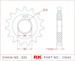 RK Pinion față Pinion C5042 16T 1591 RK pentru Yamaha MT-09