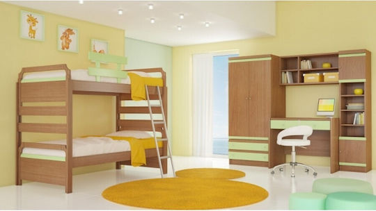 Σετ Παιδικού Δωματίου Falsche Grün Anegre 4Stück mit Bett für Matratze 90x190cm